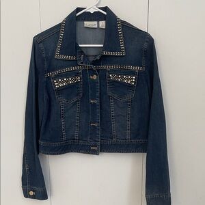 Chico's Dark Blue Studded Bedazzled Jean Jacket